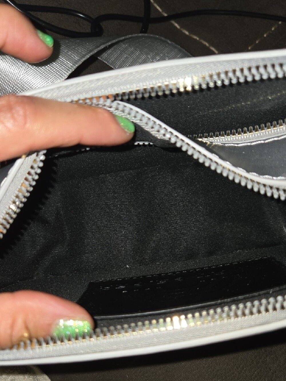 Kurt Geiger Metallic Silver Crossbody with Gold Logo - Picture 8 of 14